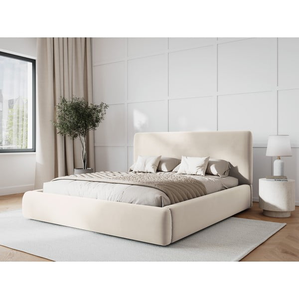 Béžová čalúnená dvojlôžková posteľ s úložným priestorom s roštom 180x200 cm Colonel – Cosmopolitan Design-image-1