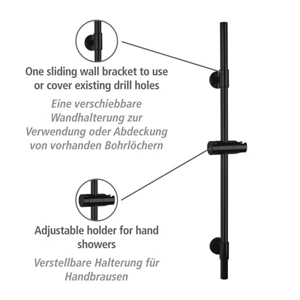 Čierna nástenná sprchová tyč z nerezovej ocele 66 cm Basic - Wenko-image-3
