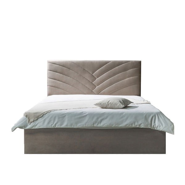 Béžová čalúnená dvojlôžková posteľ s úložným priestorom s roštom 160x200 cm Palmyre - Bobochic Paris