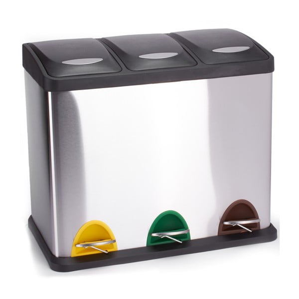 Oceľový odpadkový kôš 3x8 l na triedený odpad/nášľapný v matne striebornej farbe Tri Selectif – MSV
