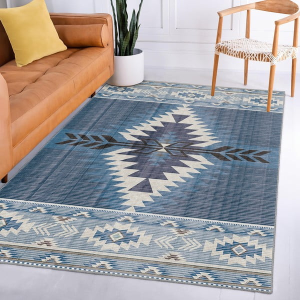 Modrý prateľný koberec 80x150 cm Ethnic Geo – Mila Home-image-3