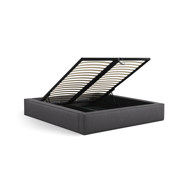 Tmavosivá čalúnená dvojlôžková posteľ s úložným priestorom s roštom 160x200 cm Simon – Micadoni-image-3