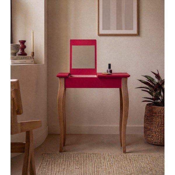 Červený toaletný stolík so zrkadlom Ragaba Lillo, šírka 65 cm-image-3