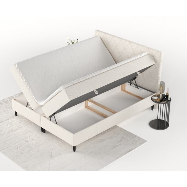 Krémovobiela boxspring posteľ s úložným priestorom 160x200 cm Gwen – Maison de Rêve-image-2