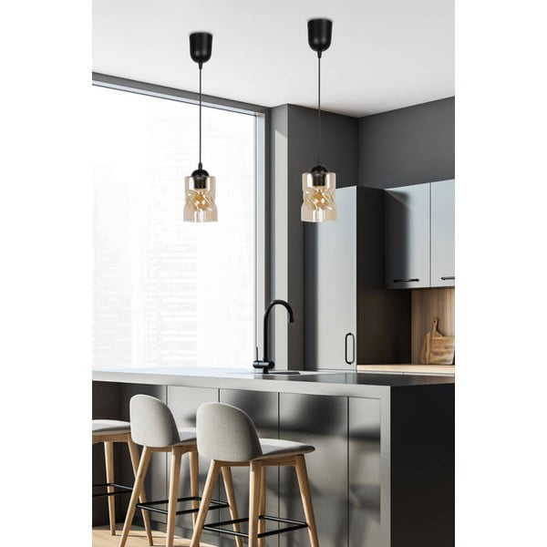 Čierne závesné svietidlo so skleneným tienidlom ø 10 cm Felis - Candellux Lighting-image-1