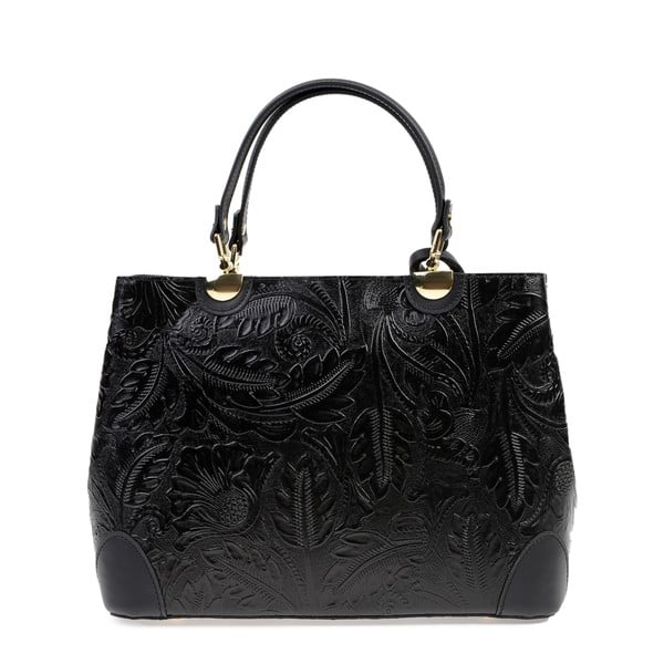 Čierna kožená kabelka Carla Ferreri Floral