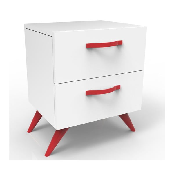 Biely nočný stolík s červenými nohami Magenta Home Coulour Series, výška 55,3 cm