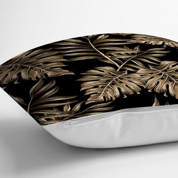Obliečka na vankúš Minimalist Cushion Covers Golden Leafes With Black BG, 45 x 45 cm-image-1