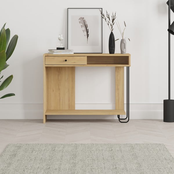 Konzolový stolík s doskou v dubovom dekore v prírodnej farbe 35x100 cm Saturne – Marckeric-image-1