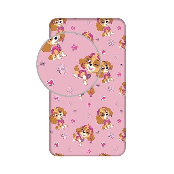 Ružová napínacia bavlnená detská plachta na jednolôžko 90x200 cm Paw Patrol – Jerry Fabrics