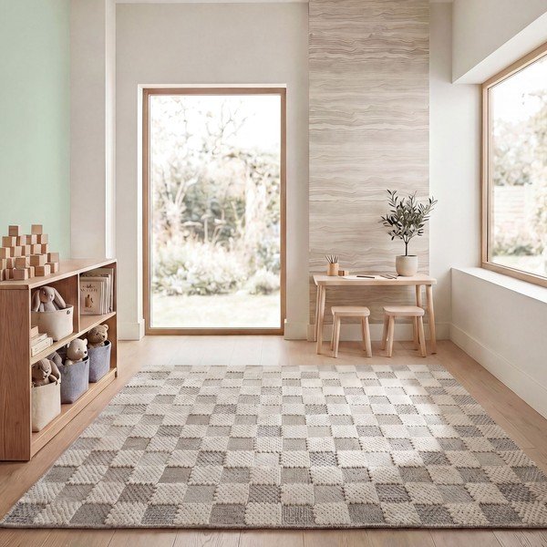 Zelený prateľný koberec s prímesou bavlny 116x170 cm Muted Checkerboard – Flair Rugs-image-3
