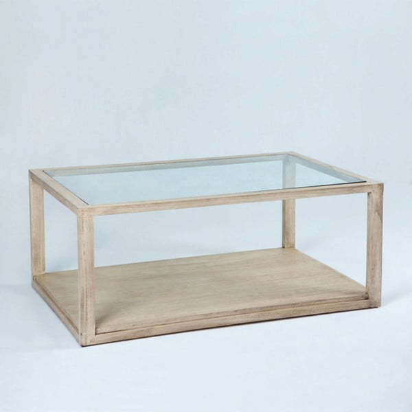 Svetlohnedý konferenčný stôl z lakovaného dreva a skla Thai Natura, 110 × 70 cm