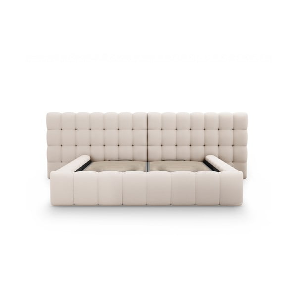 Béžová čalúnená dvojlôžková posteľ s úložným priestorom a roštom 160x200 cm Mamaia – Micadoni Home-image-4