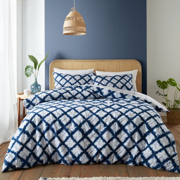 Biele/modré obliečky na dvojlôžko 200x200 cm Shibori Tie Dye – Catherine Lansfield