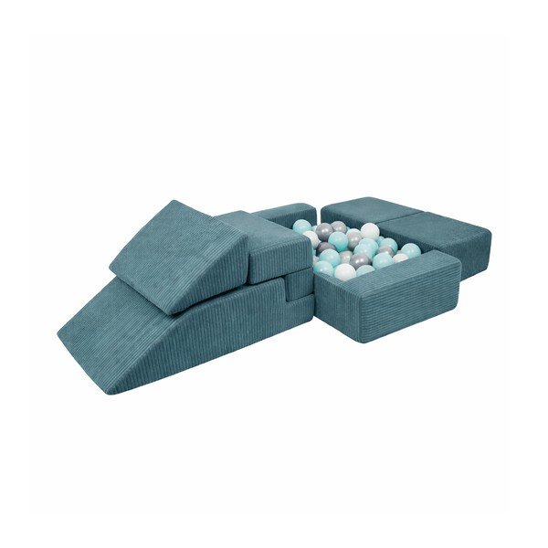 Tyrkysovomodré menčestrové penové ihrisko 100x35x40 cm Montessori – Meowbaby