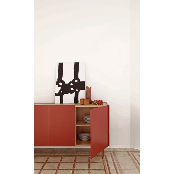 Červená nízka komoda v dekore duba 165x78 cm Arista – Teulat-image-4
