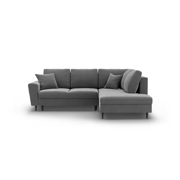 Svetlosivá zamatová rozkladacia/s úložným priestorom rohová pohovka (pravý roh/do L) Kyoto – Cosmopolitan Design