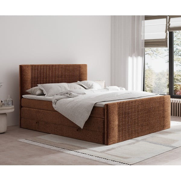 Oranžová boxspring posteľ s úložným priestorom 160x200 cm Bergamo – Maison de Rêve-image-1