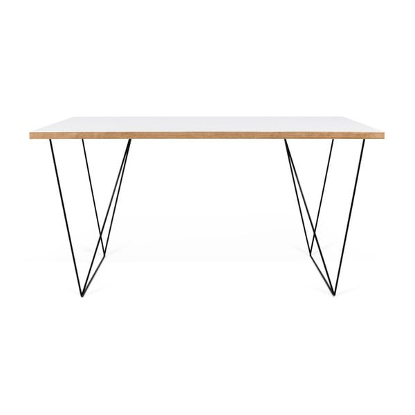 Biely pracovný stôl s čiernymi nohami TemaHome Flow, 140 x 75 cm