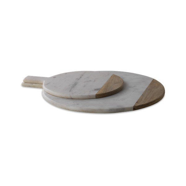Servírovacia kruhová doska z bieleho mramoru a mangového dreva Nkuku Bwari, ø 32 cm-image-1