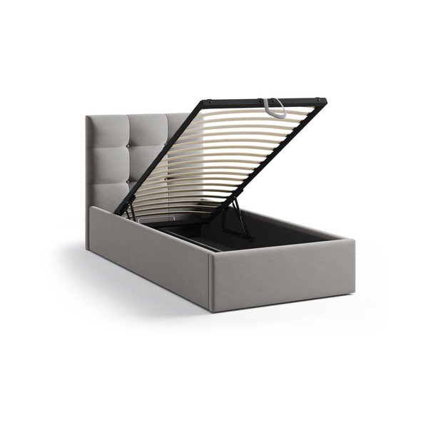 Sivá čalúnená jednolôžková posteľ s úložným priestorom s roštom 90x200 cm Phaedra – Micadoni -image-1