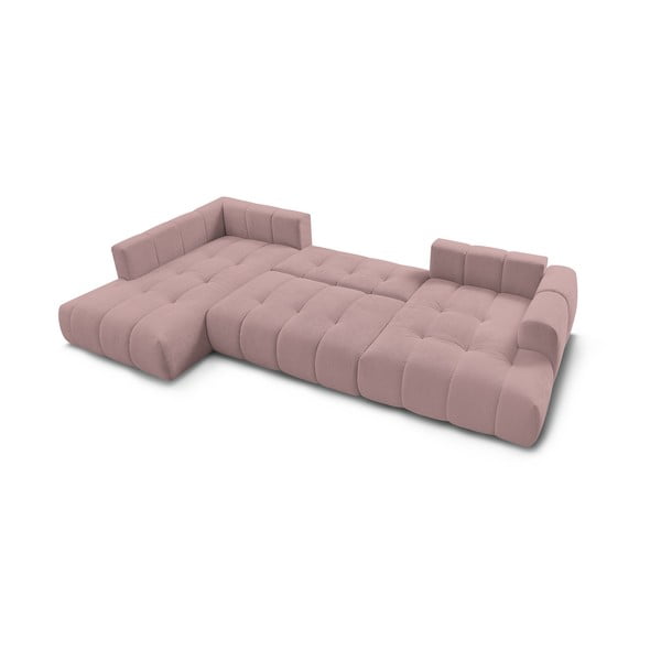 Ružová rozkladacia/s úložným priestorom rohová pohovka (ľavý roh/do tvaru "U") Fuji – Bobochic Paris-image-4