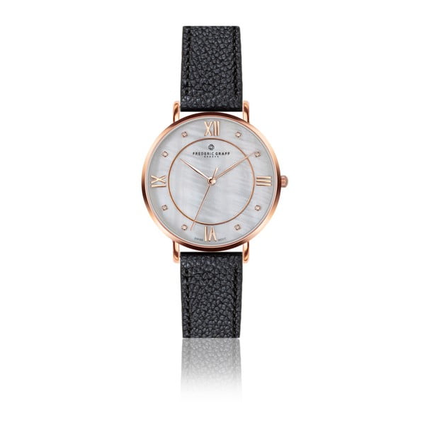 Dámske hodinky s čiernym remienkom z pravej kože Frederic Graff Rose Liskamm Lychee Black Leather