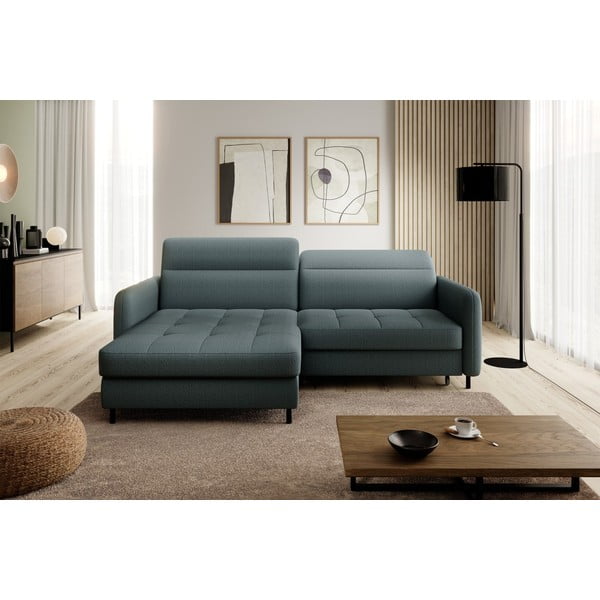 Sivozelená zamatová rozkladacia/s úložným priestorom rohová pohovka (ľavý roh/s leňoškou) Gomsi – ELTAP-image-3