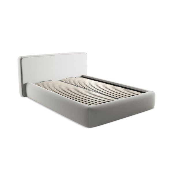 Svetlosivá čalúnená dvojlôžková posteľ s úložným priestorom s roštom 140x200 cm Kiana – Makamii