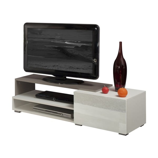 Hnedo-biely televízny stolík s bielymi zásuvkami Symbiosis Albert, šírka 120 cm