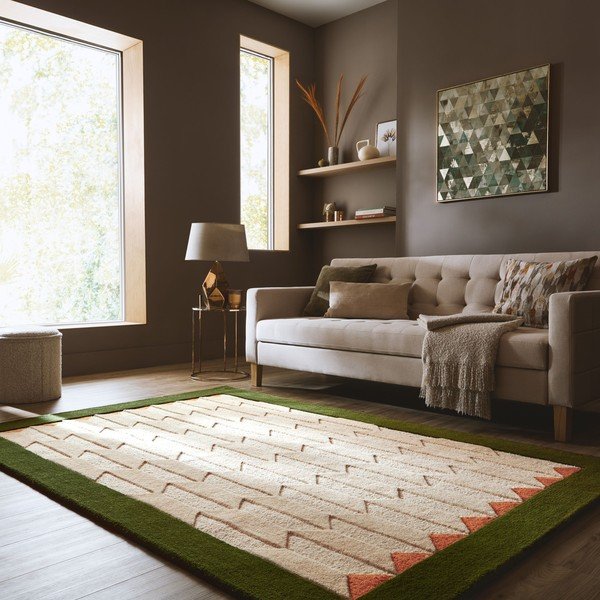 Zelený/v prírodnej farbe ručne tkaný vlnený koberec 200x290 cm Apex Border Wool – Flair Rugs-image-1