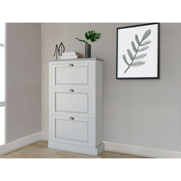 Biela výklopná skrinka na topánky  z borovicového dreva Toby – Støraa-image-1