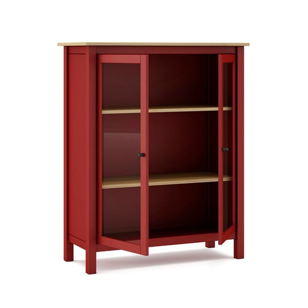 Červená/prírodná vitrína z borovicového dreva 90x110 cm Misti – Marckeric-image-3