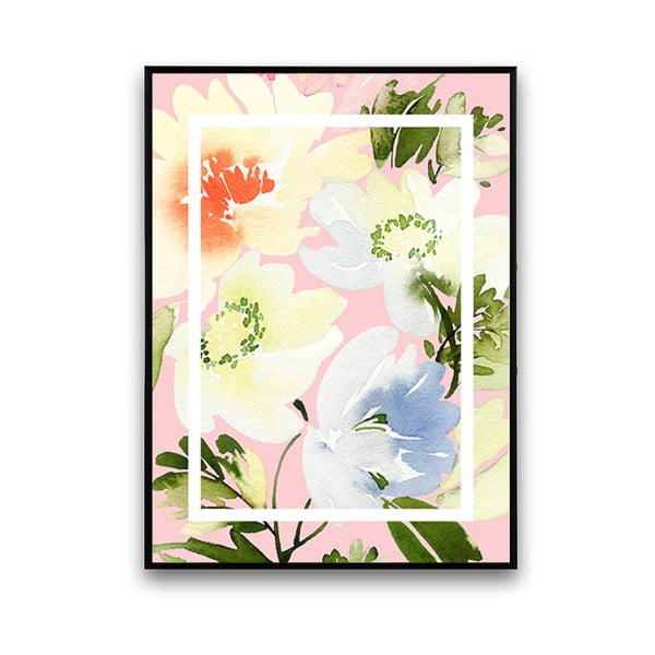 Plagát s kvetmi, svetloružové pozadie, 30 x 40 cm