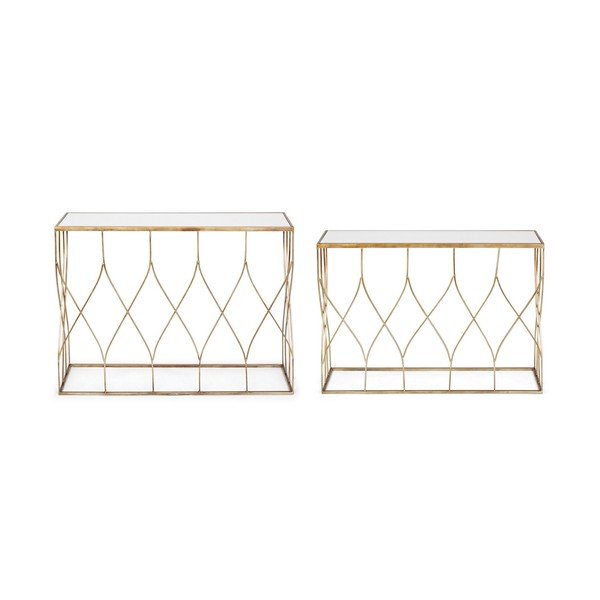 Konzolové stolíky v súprave 2 ks so sklenenou doskou v zlatej farbe 33x104 cm Elenor – Bizzotto-image-4