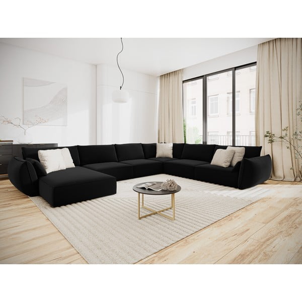 Čierna zamatová rohová pohovka (pravý roh/do "U") Vanda – Mazzini Sofas-image-1
