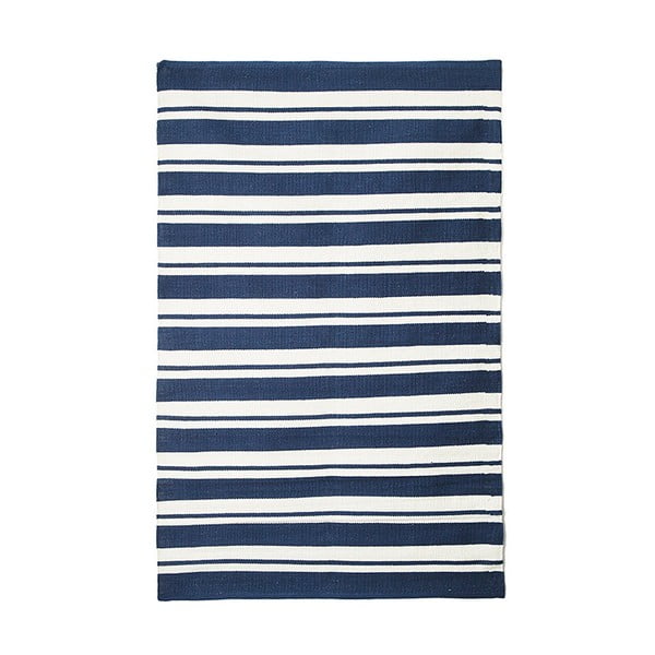 Modrý bavlnený ručne tkaný koberec Pipsa Navy Stripes, 100 × 120 cm