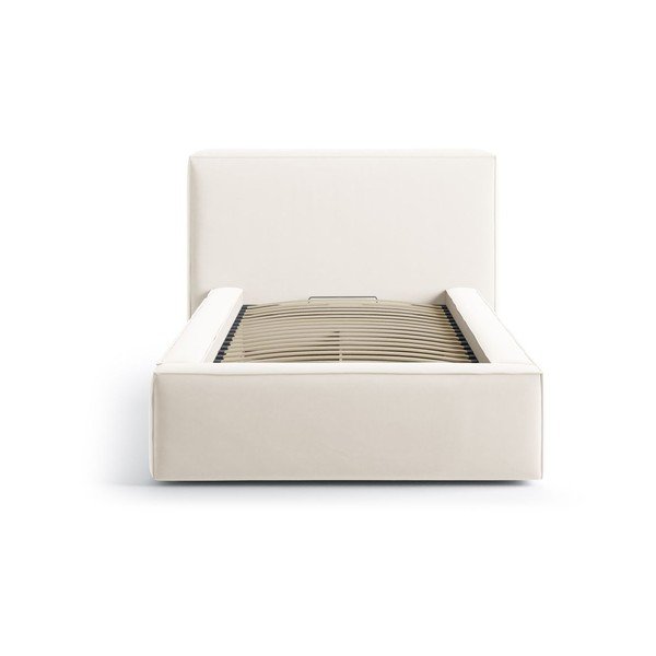 Krémová čalúnená jednolôžková posteľ s úložným priestorom s roštom 90x200 cm Jodie – Micadoni -image-3