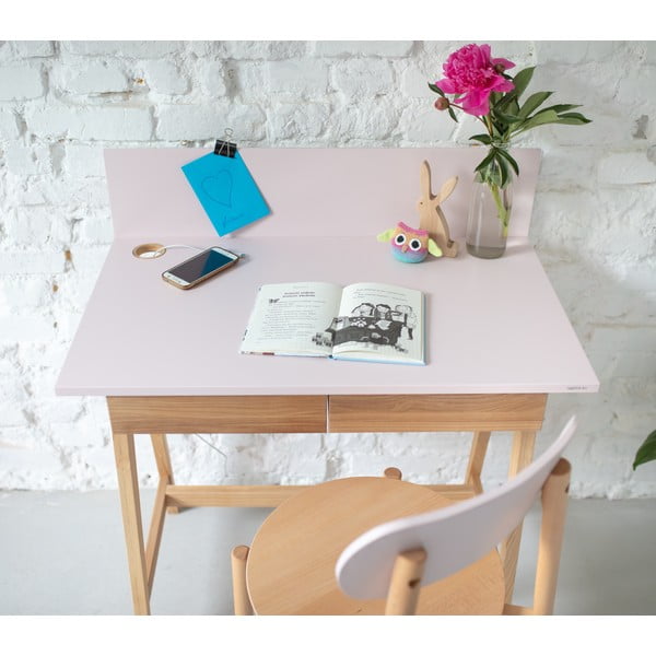 Sivý písací stôl s podnožím z jaseňového dreva Ragaba Luka, dĺžka 85 cm-image-3