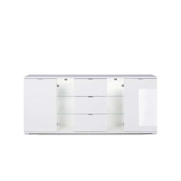 Lesklá biela presklená komoda s 3 zásuvkami a LED osvetlením Intertrade Glossy
