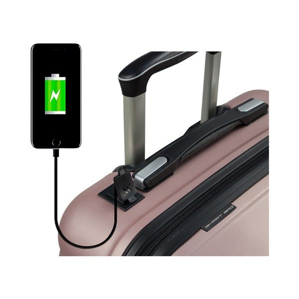 Sada ružového cestovného kufra na kolieskach s USB portom a príručného kufríka My Valice RESSNO MU & M-image-2
