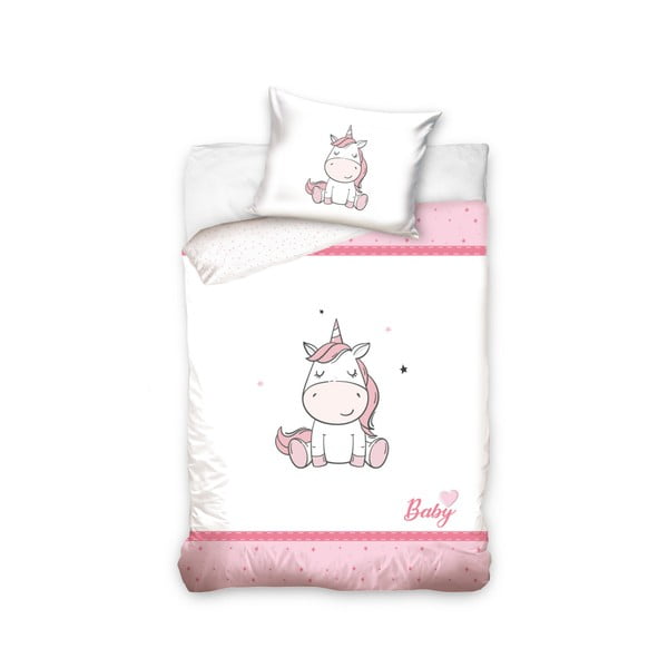 Detské bavlnené obliečky na jednolôžko CARBOTEX Unicorn Pink, 100 × 135 cm