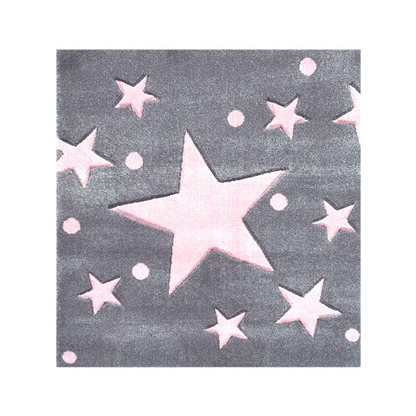 Sivo-ružový detský koberec Happy Rugs Star Constellation, 140 × 140 cm