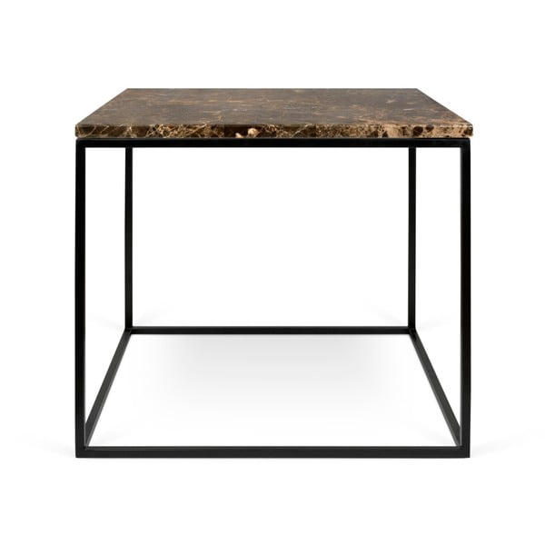 Hnedý mramorový konferenčný stolík s čiernymi nohami TemaHome Gleam, 50 cm