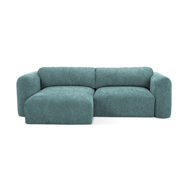 Modrá ženilková rozkladacia/s úložným priestorom rohová pohovka (ľavý roh/s leňoškou) Mele – Makamii