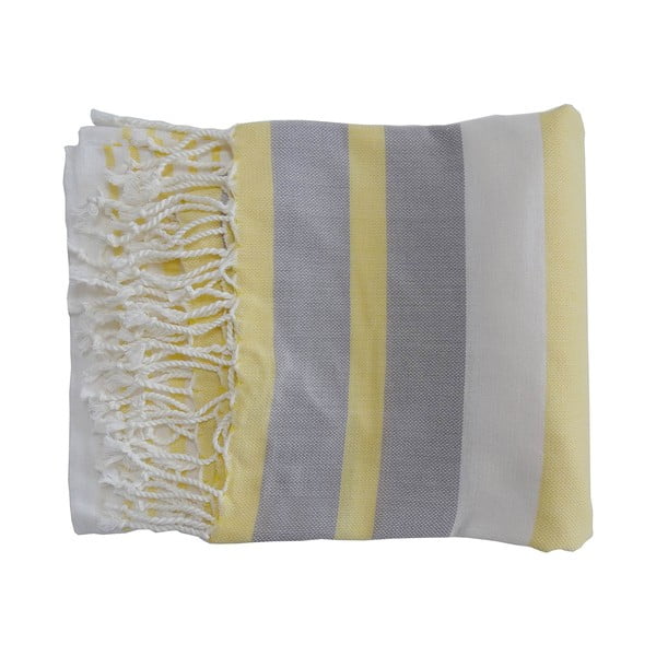 Žlto-sivá ručne tkaná osuška z prémiovej bavlny Rio, 100 × 180 cm