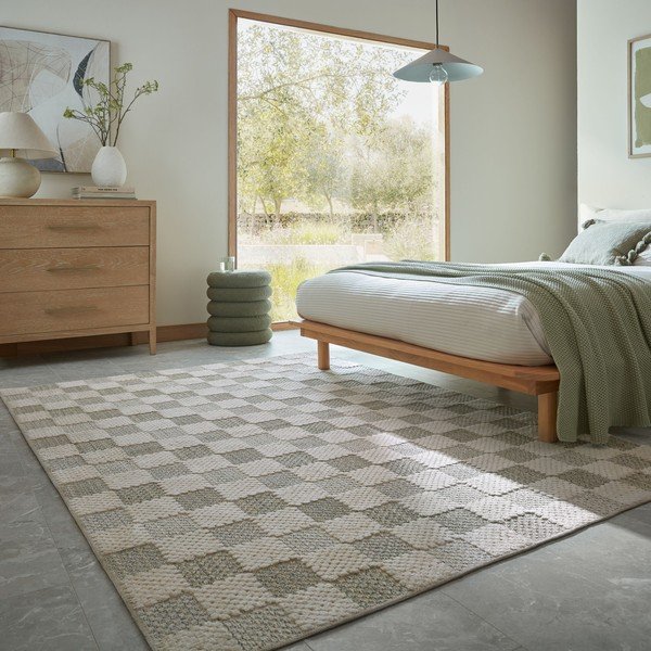 Zelený prateľný koberec s prímesou bavlny 116x170 cm Muted Checkerboard – Flair Rugs-image-1