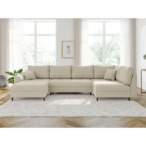 Krémová menčestrová rohová pohovka (ľavý roh/do "U") Ariella – Ropez-image-1