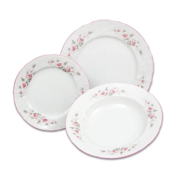 Súprava 18 porcelánových tanierov s ružičkami Thun Bernadotte