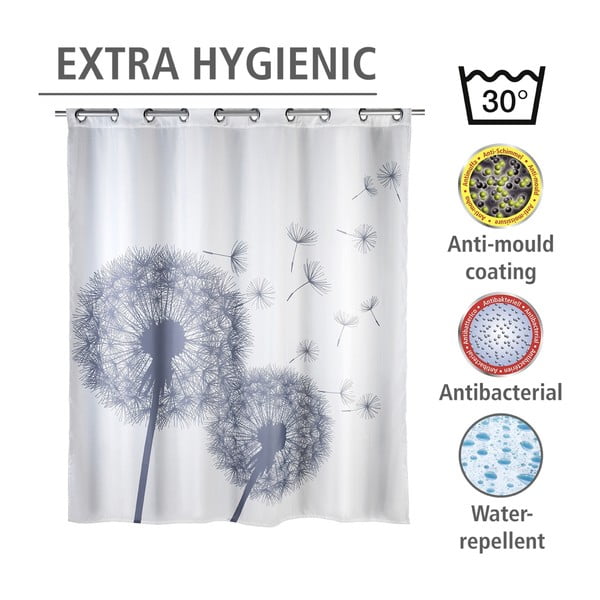 Biely sprchový záves s protiplesňovou povrchovou úpravou Wenko Dandelions, 180 × 200 cm-image-4